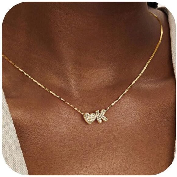 Jewelry - Sparkling 18K Gold-Plated Heart Necklace with Initial – Unique Birthday Gift